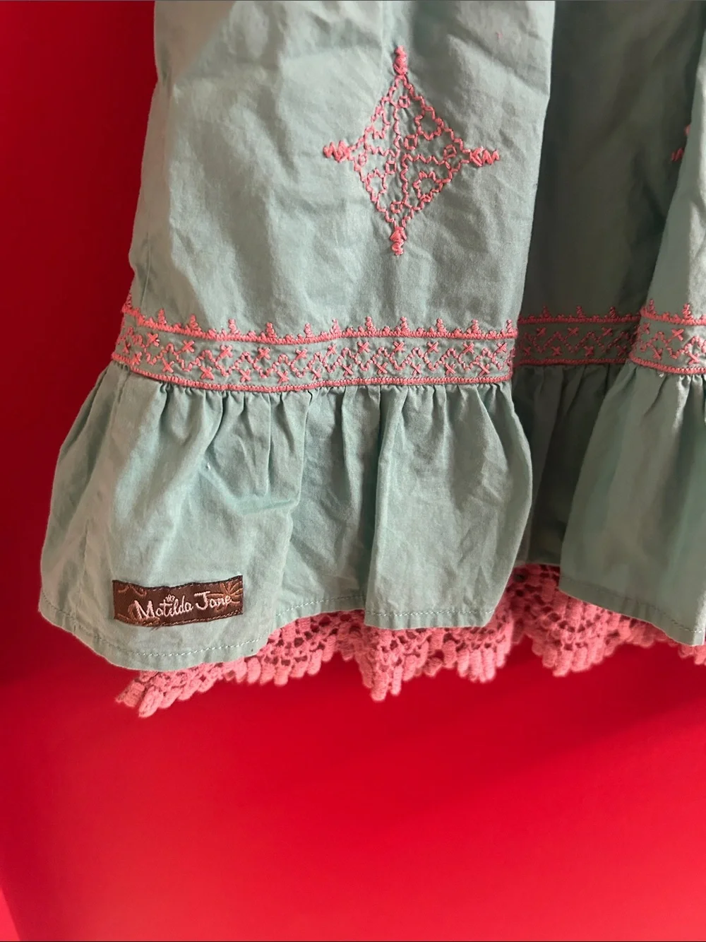Matilda Jane Teal Dress with Pink Trim size 6